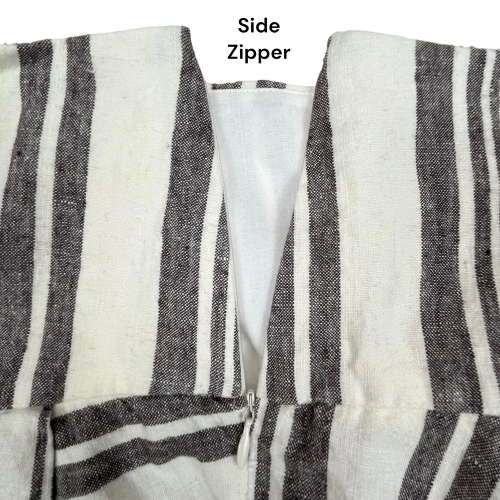 Gap | Women 6R | 100% Linen‎ Ivory & Gray Striped Circle Knee Length Skirt